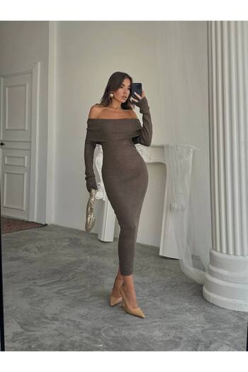 ollo fashion MADONNA YAKA TRİKO ELBİSE RENK SEÇENEĞİYLE