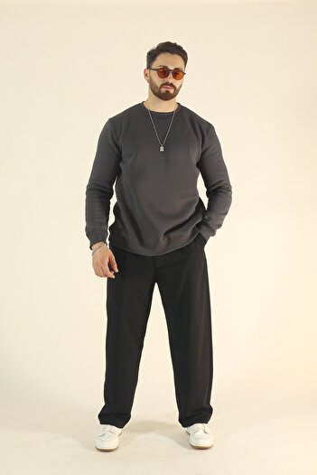 INFLUYENTE Men's Winter 3-Thread Soft Filled Sweatshirt - Regular Crew Neck