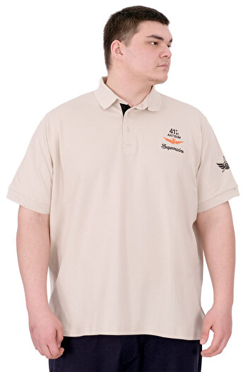 ModeXL Ανδρικό μπλουζάκι Mode XL Plus Size με γιακά πόλο U25305 Μπεζ