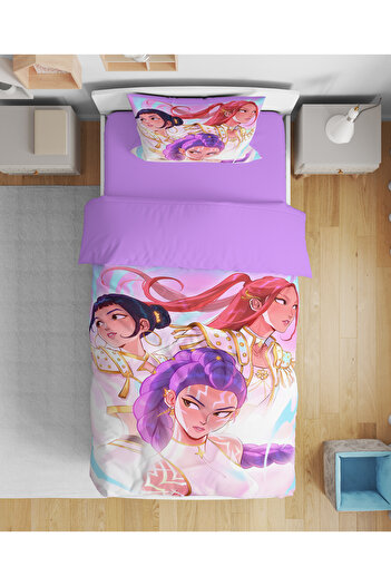 Erays Home Huntrix Anime Patterned 3D Digital Printed Single Girl Duvet Cover Set Without Sheets