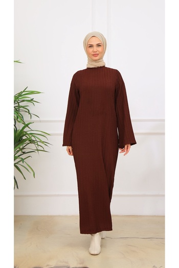 VENT GİYİM Women's Knitted Fabric Hijab Dress with Belt Gift - Stretchy Fabric, Casual and Stylish Model