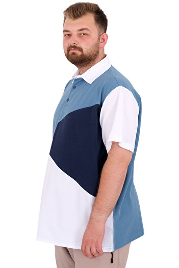 ModeXL Mode XL Large Size Men's T-Shirt Polo Neck Piecewise 25313 Blue