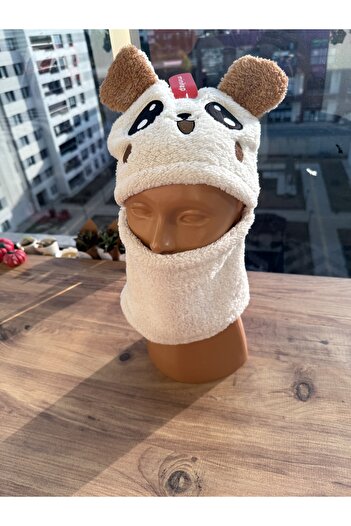 Blotch Plush Children's Balaclava Face Mask to Protect from the Cold Cute Cream Dog Figure Beanie