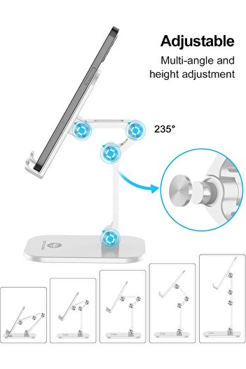 Generic Phone Stand, Adjustable Height and Angle Foldable Desk Holder - White