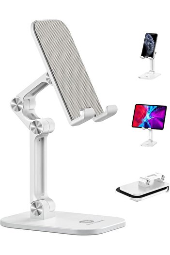 Generic Phone Stand, Adjustable Height and Angle Foldable Desk Holder - White