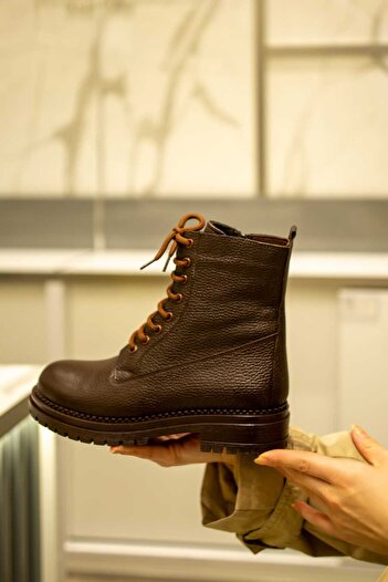 EREN SHOES BAG Μπότες KIA με φερμουάρ με λεπτομέρεια από γνήσιο δέρμα με κορδόνια