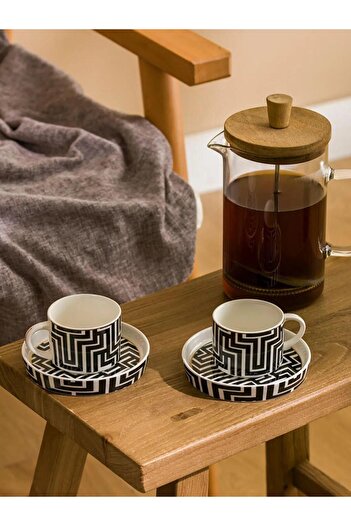 LC Waikiki Geometric Patterned Porcelain Coffee Cup Set for 2 People 90 ml (W5)