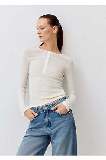 Mavi Wool Blend Button Detail Long Sleeve T-Shirt