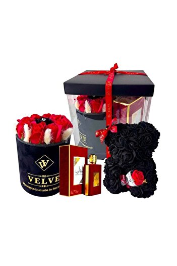 velve Package for lovers, Berny, soap roses, Arabic perfume, foam rose teddy bear, black