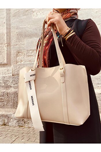 H&D COLLECTİON Women's Medium-Sized Faux Leather Medium-Sized Handbag and Shoulder Bag with Snap Closure and Zipper Closure