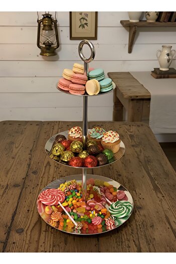 aljahwari Luxury Polished Stainless Steel 3-Tier Serving Stand