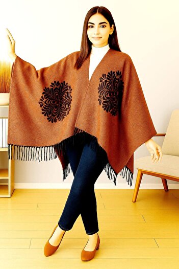 ALDAİR Women's winter double-sided poncho shoulder 140x140