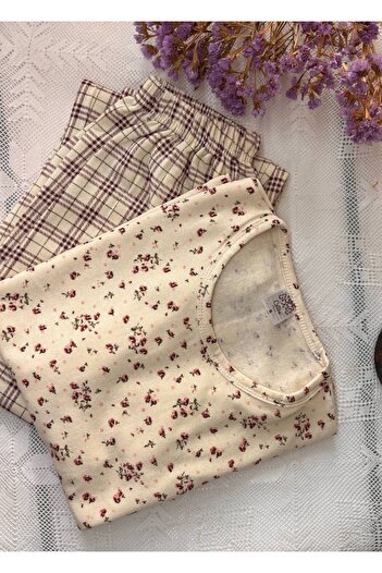 İNSPİRA Plaid Floral Pattern Long Sleeve Women's Pajama Set 2 Thread Winter Fabric