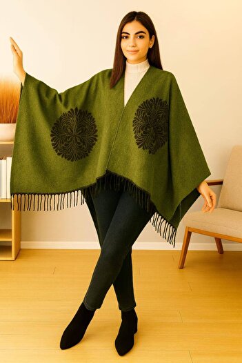 ALDAİR Women's winter double-sided poncho shoulder 140x140