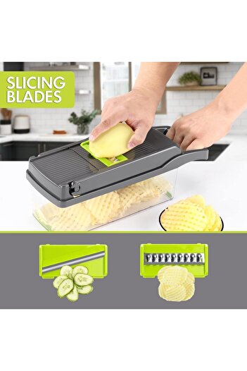 Generic 12-in-1 Vegetable Chopper and Mandoline Slicer, Kitchen Food Cutter with 8 Blades, Filter Basket, Gr