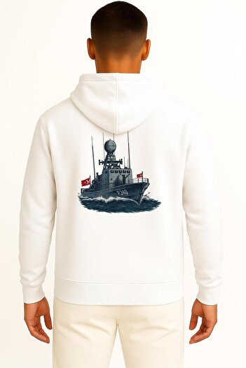 Bahriyeli Collection Hooded Tcg Doğan P-340 Unisex Sweatshirt with Pocket and Back Design