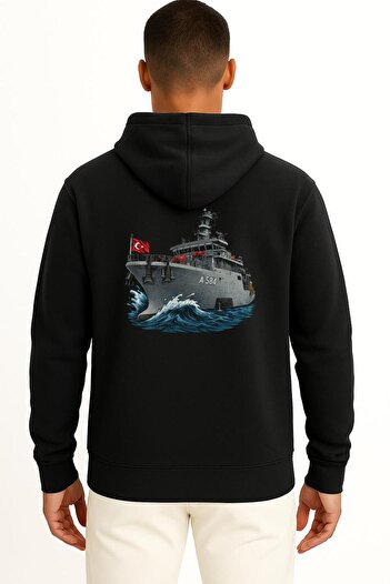 Bahriyeli Collection Hooded Tcg Akın A-584 Unisex Sweatshirt with Pocket and Back Design