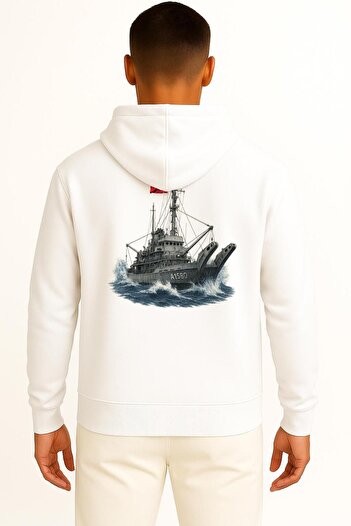 Bahriyeli Collection Hooded Tcg Network-5 A-1580 Unisex Sweatshirt with Pocket and Back Design