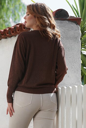 Chiccy Brown Round Neck Long Sleeve Slim Glitter Knitwear Sweater 65 62