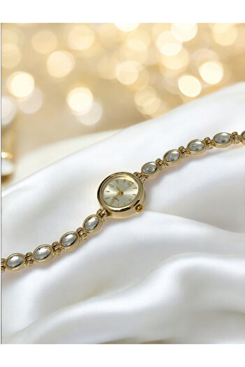 MAC CENTER Stone Round Model Gold Color Steel Cord Women's Wrist Watch-Gift-Valentine's Day-Elegant Model