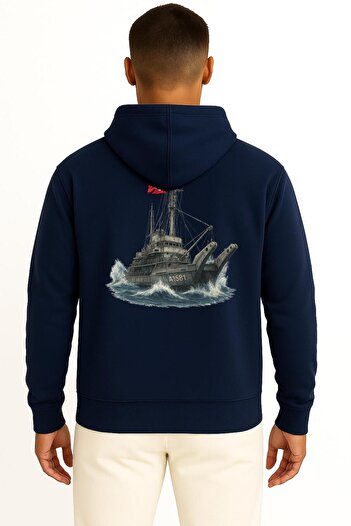 Bahriyeli Collection Hooded Tcg Network-6 A-1581 Unisex Sweatshirt with Pocket and Back Design