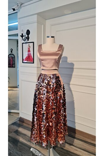 makbuleofficial Chunky Sequined Crop Bustier Bottom Top Skirt Blouse Set