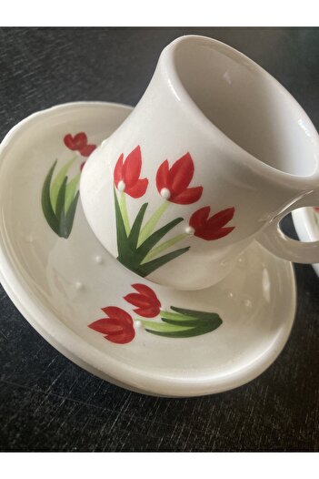 RGS HOMELİFE Ceramic 2-Piece Turkish Coffee Cup Set with Floral and Fruit Pattern Decoration, 4 Pieces, 100% Domestic Product