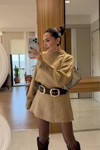 Mon Astre Camel Knitwear Bottom Top Sweater Skirt Set