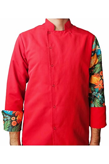 Ant Rotagrup Üniforma ve İş Elbiseleri Chef Jacket Patterned Unisex Snap Fastener Long Sleeve Chef Cook Kitchen Jacket Ornamental Patterned