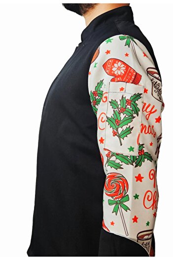 Ant Rotagrup Üniforma ve İş Elbiseleri Chef Jacket Patterned Unisex Snap Fastener Long Sleeve Chef Cook Kitchen Jacket Candy Patterned