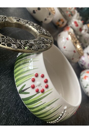 RGS HOMELİFE Handmade Ashtray with Flower and Fruit Patterns with Lid, Decorative Gift Presentation Tray