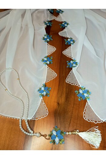 yörük tuhafiye Real Handcrafted Needlework, Prayer Rug, White Mevlüt Rug and Needlework Prayer Beads Set