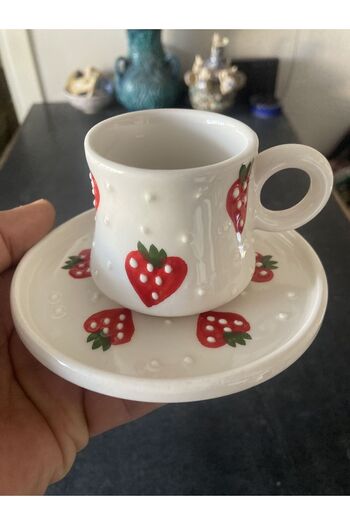 RGS HOMELİFE Ceramic 2-Piece Turkish Coffee Cup Set with Floral and Fruit Pattern Decoration, 4 Pieces, 100% Domestic Product