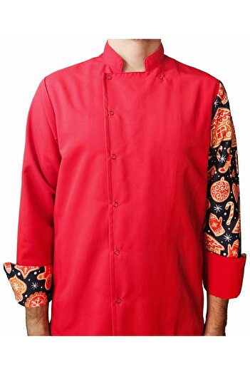 Ant Rotagrup Üniforma ve İş Elbiseleri Chef Jacket Patterned Unisex Snap Fastener Long Sleeve Chef Cook Kitchen Jacket Cookie Patterned