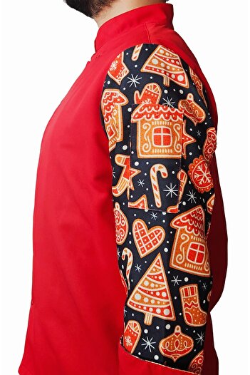 Ant Rotagrup Üniforma ve İş Elbiseleri Chef Jacket Patterned Unisex Snap Fastener Long Sleeve Chef Cook Kitchen Jacket Cookie Patterned