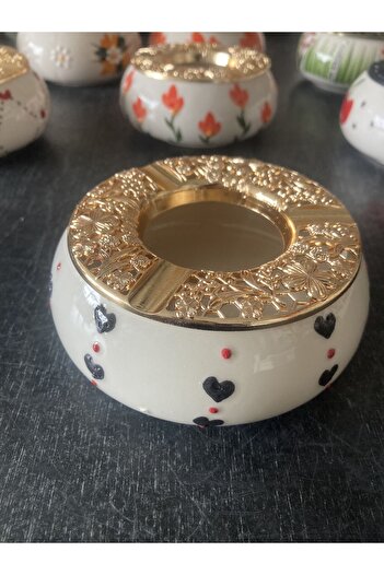 RGS HOMELİFE Handmade Ashtray with Flower and Fruit Patterns with Lid, Decorative Gift Presentation Tray