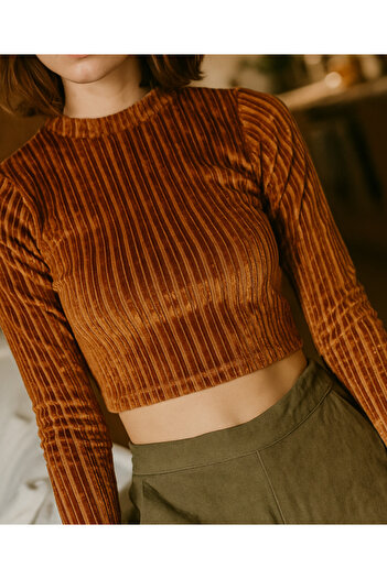 bright moon Women's Corduroy Blouse Crop