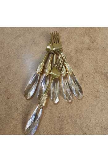 MaviDamla 6 Pieces Drop Model Dessert Fork Gold Titanium