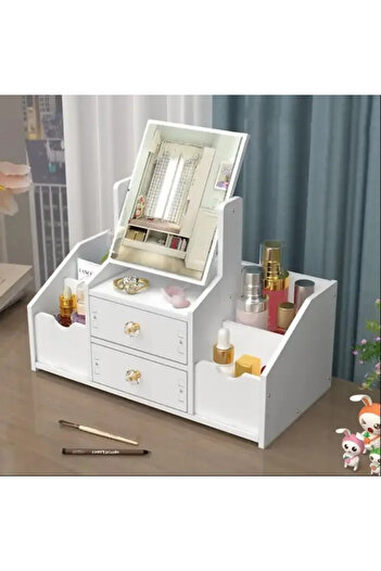OEM Jewelry and makeup accessories box, rectangular mirror, White
