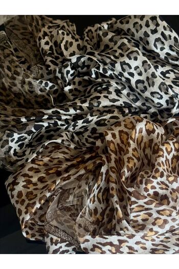 Webinay Home Leopard Pattern Wool Silk Organza Shawl Foulard Silk Scarf Shawl Hijab