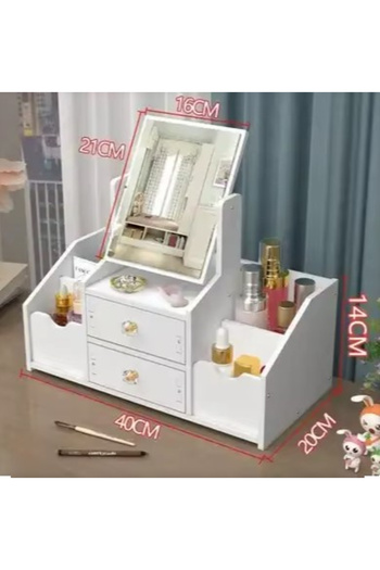 OEM Jewelry and makeup accessories box, rectangular mirror, White