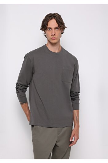 Colin's Ανδρικό μακρυμάνικο μπλουζάκι Comfort Fit με στρογγυλή λαιμόκοψη, μονόχρωμο γκρι
