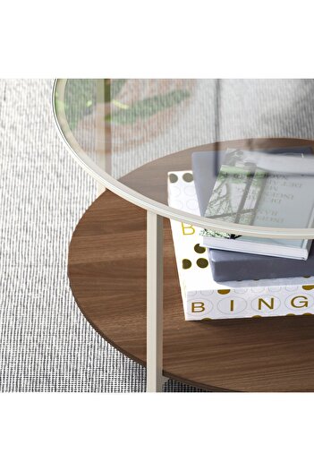 IKEA VITTSJÖ Coffee table, light beige/glass, 75 cm