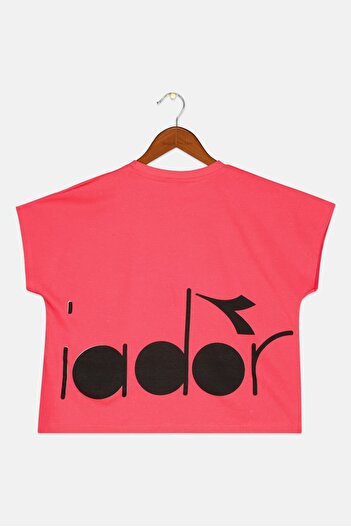 Diadora Kids Girl Crew Neck Cap Sleeve Brand Logo Top, Neon Pink/Black