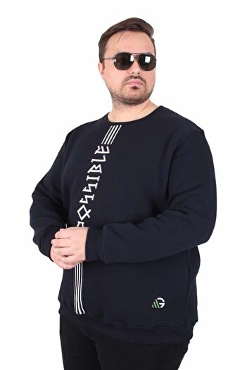 Starbattal Large Size Crew Neck 3Ip Sweat Possible 25719 Navy Blue