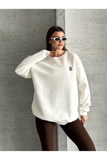 FERZOLAİO Unisex Bear White Sweatshirt