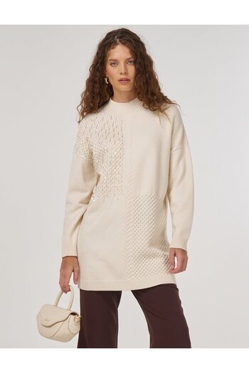 Kayra Knitted Detailed Knitwear Tunic Cream