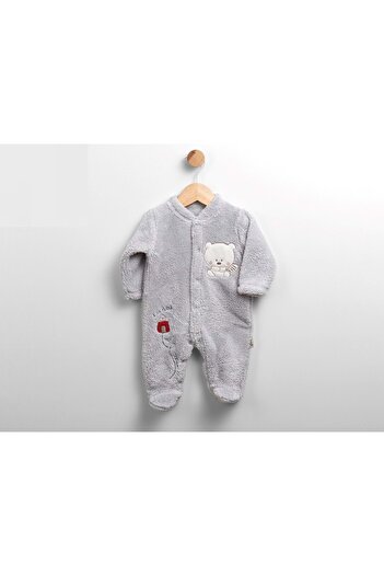 atabay Im Going Embroidered Plush Jumpsuit Gray
