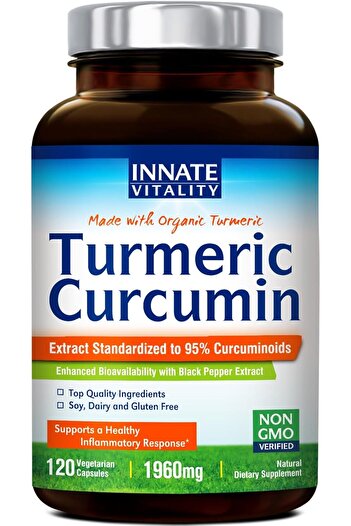 Innate Vitality Organic Turmeric Curcumin with BioPerine, 95% Curcuminoids, 1960mg, 120 Veggie Caps