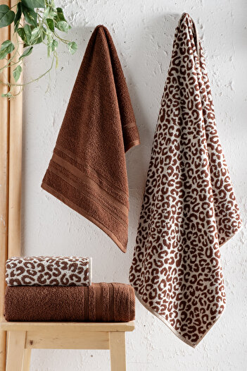 DNZGÜLCAN 4 Piece Luxury Bath Towel Set (2 Pieces 70X140Cm & 2 Pieces 50X90Cm) |   Leopard Patterned Bath Set